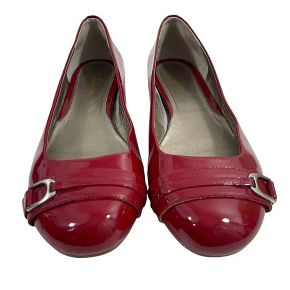 Cole Haan Red Patent Leather Ballet Flats Buckle Detail Shoes Nike Air Sole 7.5 - Picture 7 of 10